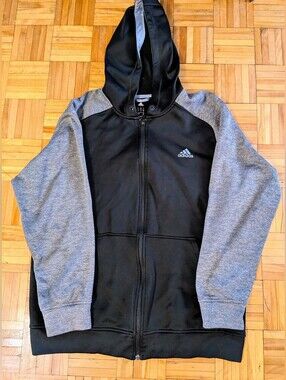 Adidas Full Zip Climawarm Hoodie Gray Men's Size L Casual Athletic Sweatshirt